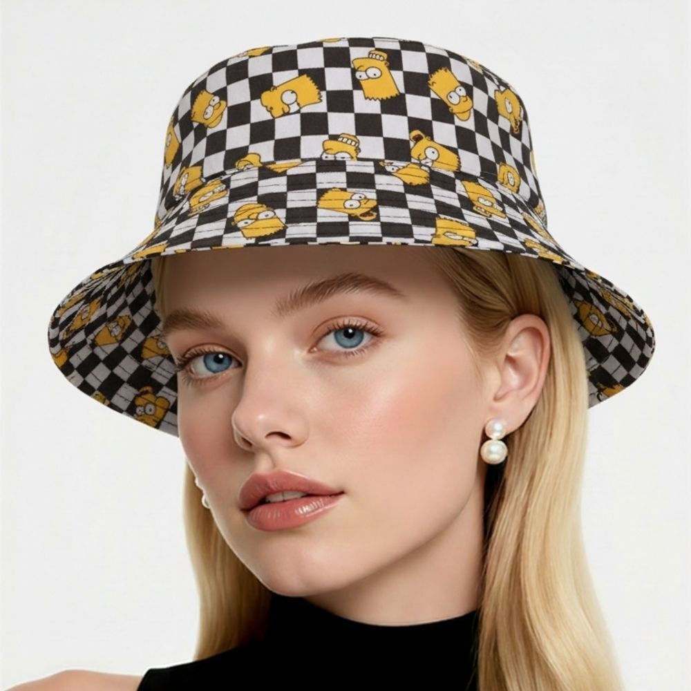 MAD Engine Black and Yellow Cartoon Checkered Bucket Hat